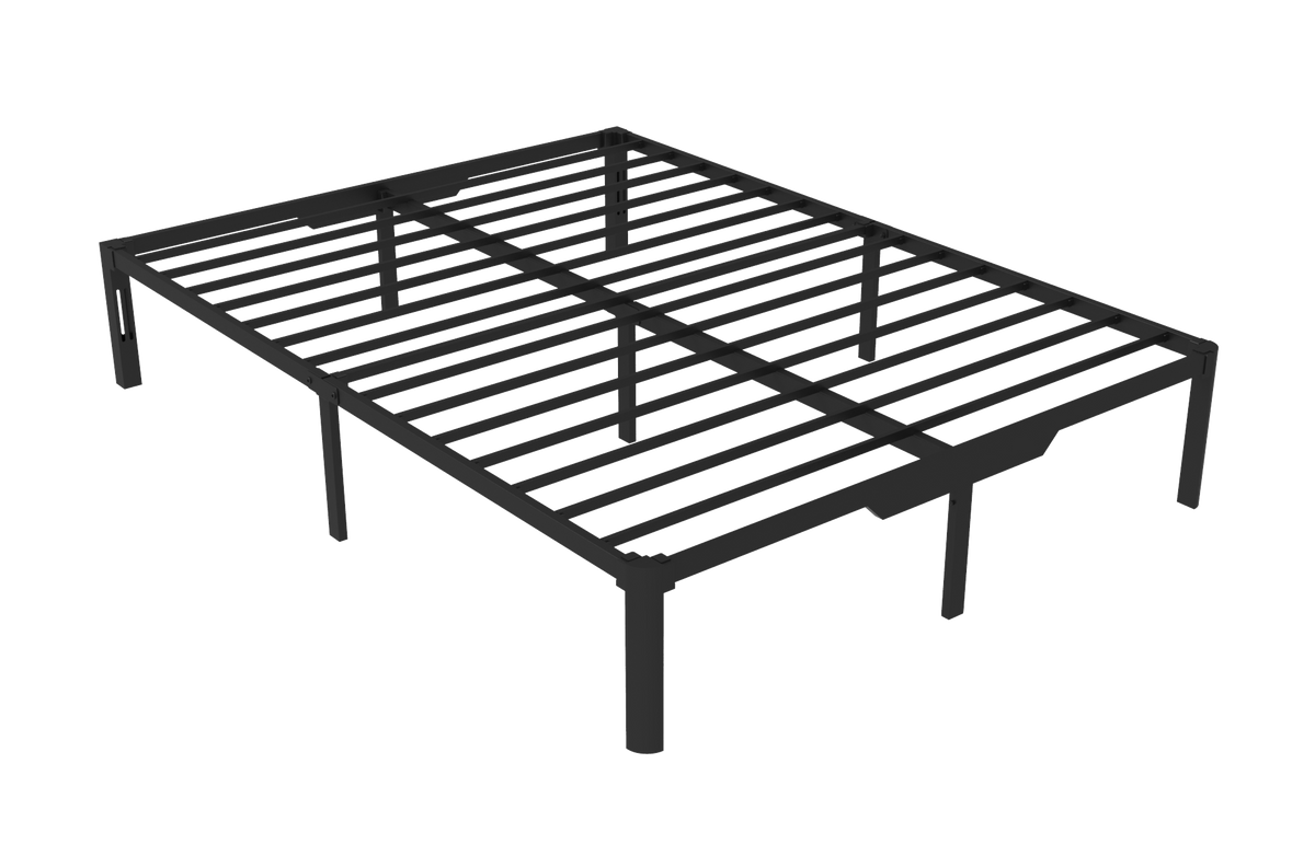 Side angle of Stumptown Value Platform bed frame with center support legs and no box spring required